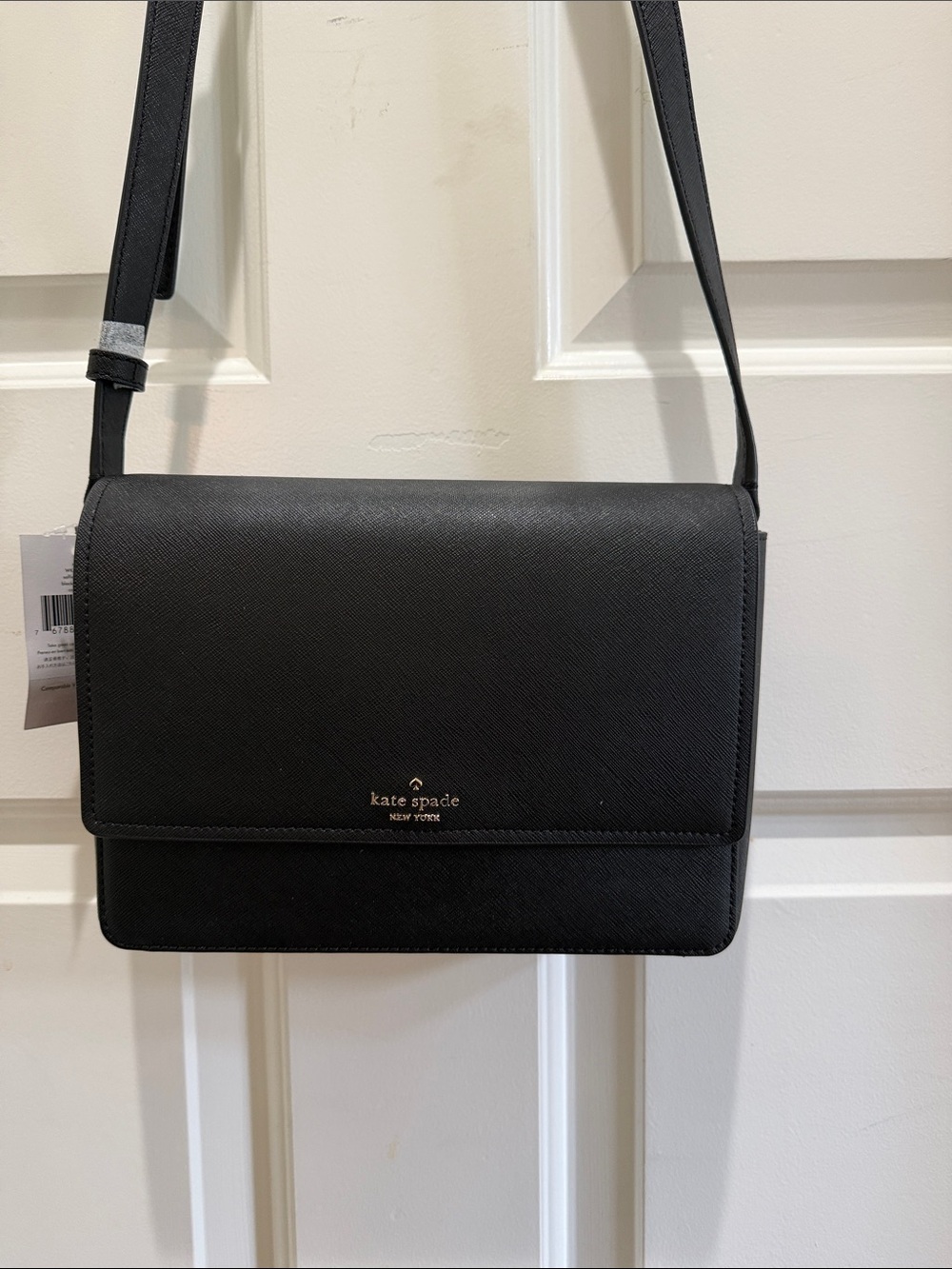 kate spade Black Saffiano Leather Crossbody Flap Bag